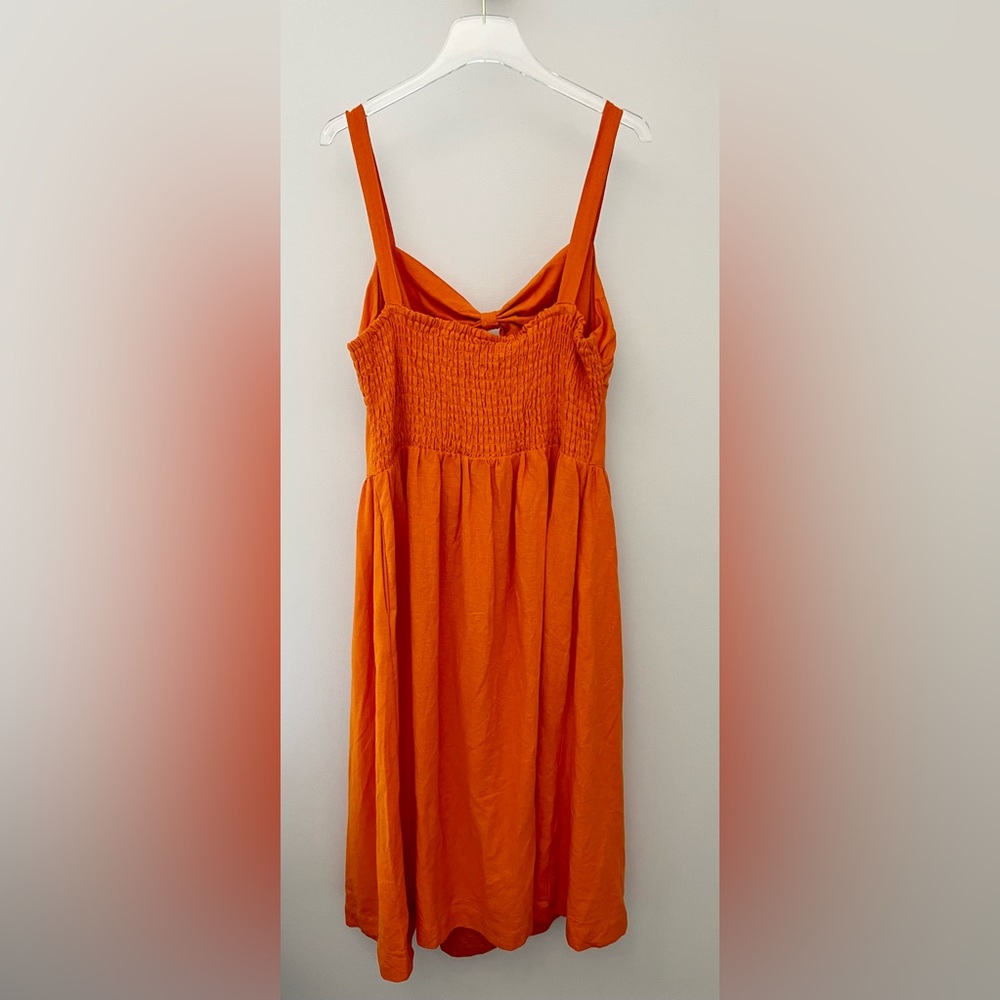 Vibrant Orange Linen Blend Cutout Midi Dress - Picture 10 of 16